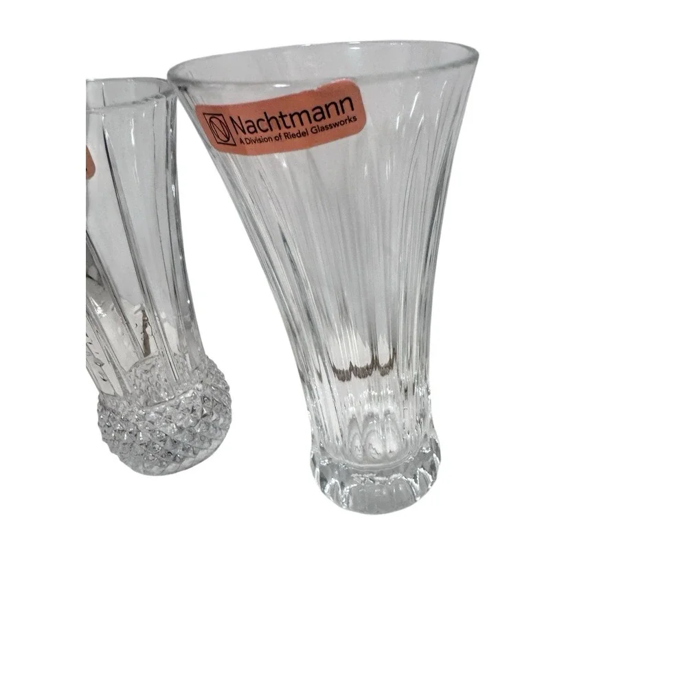 Set of 3 Nachtmann Crystal Bud Vases Germany Clear Cut Glass Vintage Flowers‎